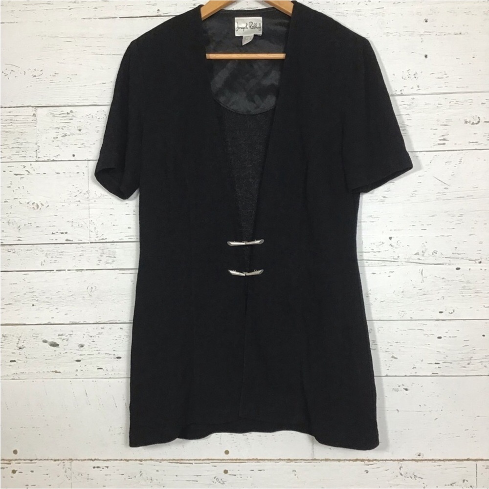 Joseph Ribkoff Short Sleeve Black Textured Metal Clasp Closure Jacket Size 8​​​​